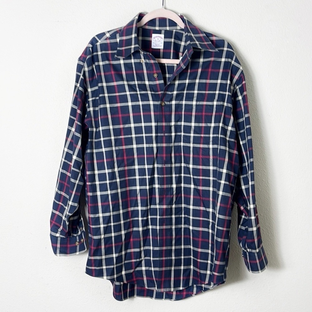 Brooks Brothers Blue Burgundy Non-Iron Plaid Cotton Button Down Shirt size M